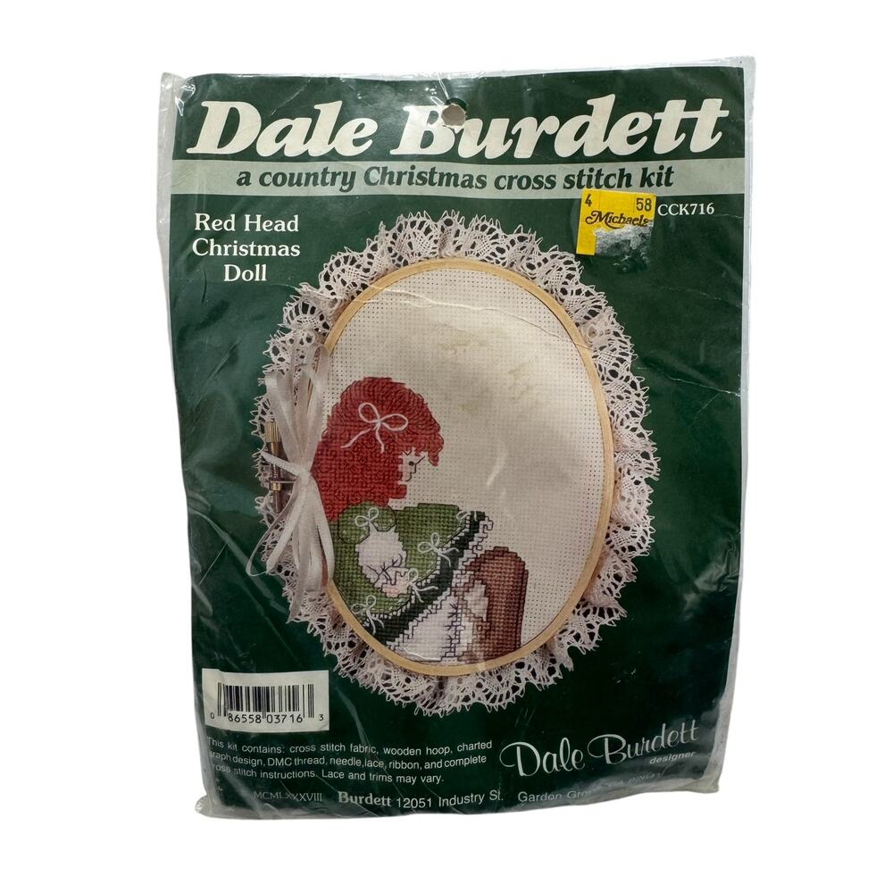 Vintage NEW Red Head Christmas Doll Christmas Cross Stitch Kit 1988 Dale Burdett